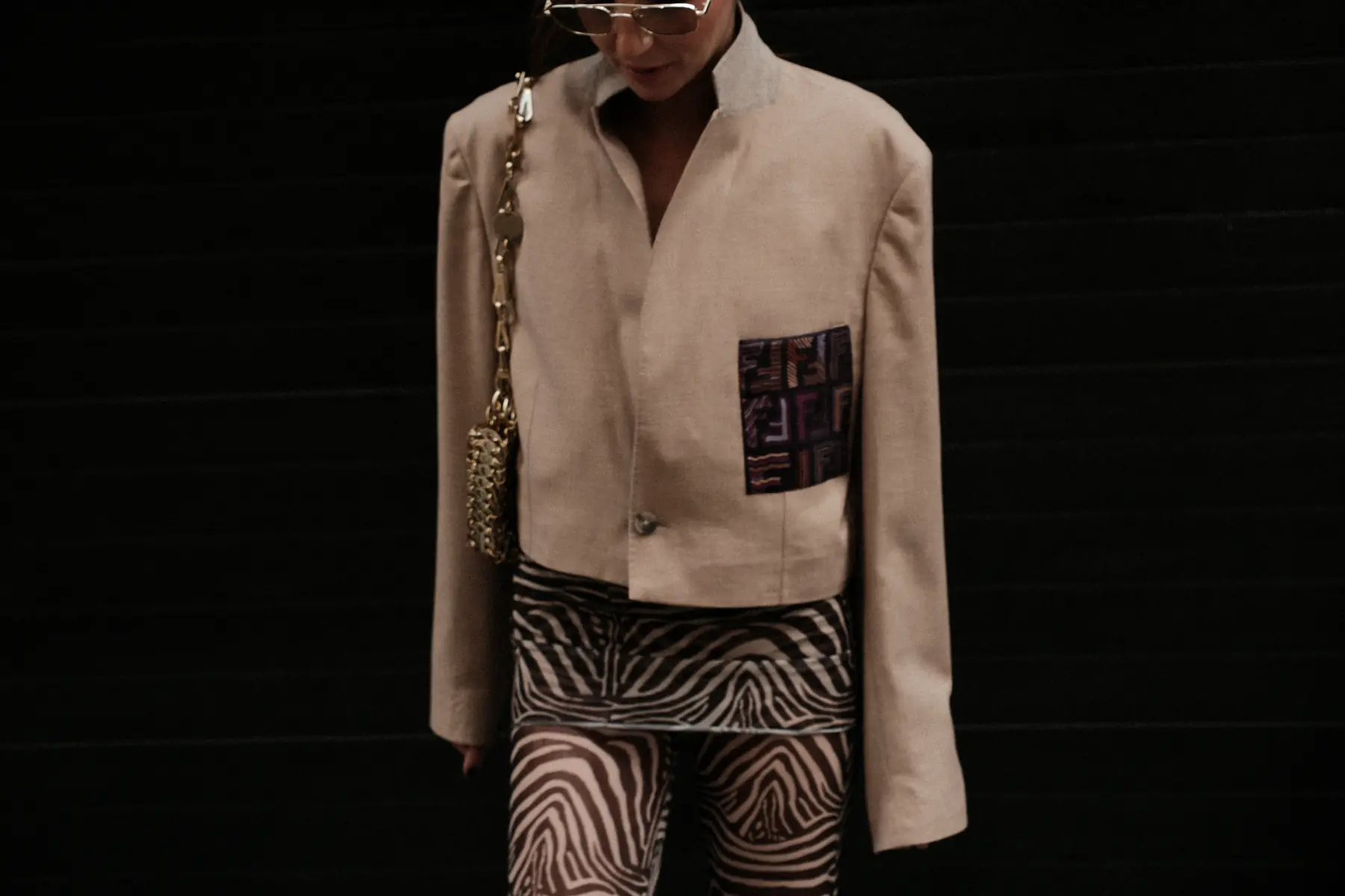 Parché Studio dark blazer with a pink silk patch